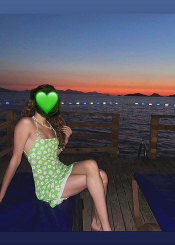 Yeşil çiçek Detaylı Halter Yaka Midi Elbise