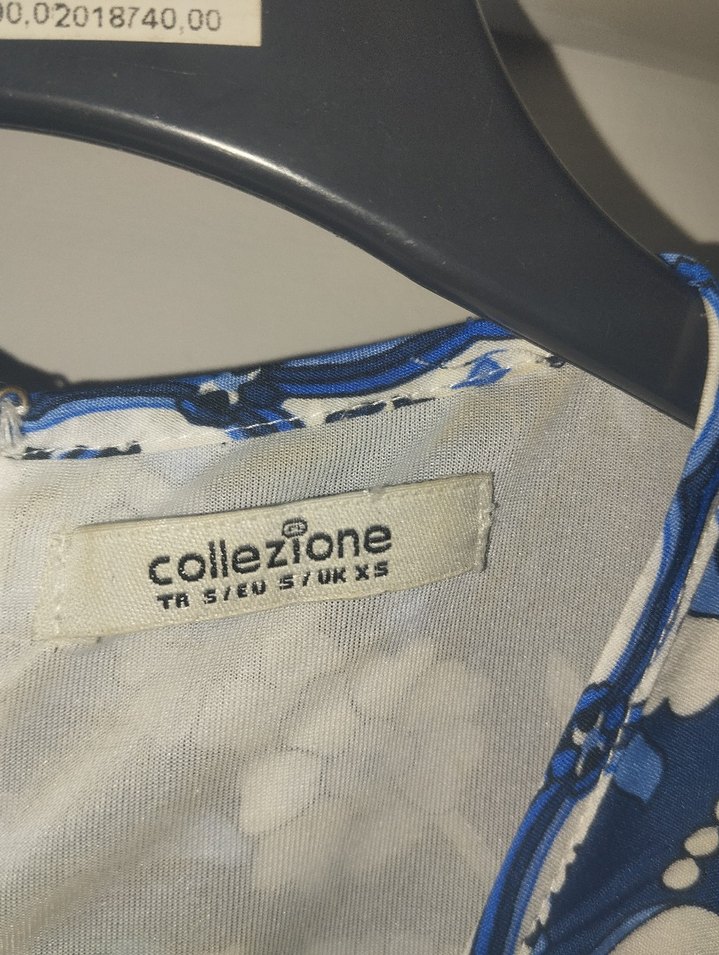 Bohem Tarz Mavi Desenli Midi boy saten Elbise - Görsel 3