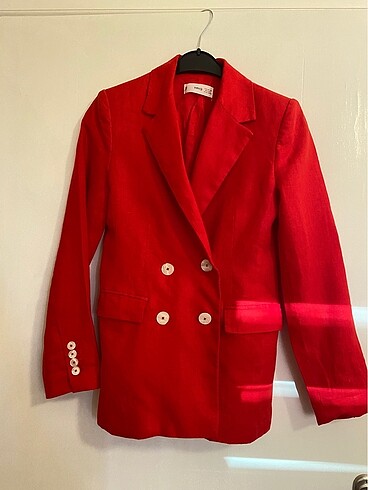 32 Beden kırmızı Renk Mango XXS Keten Kırmızı Blazer Ceket