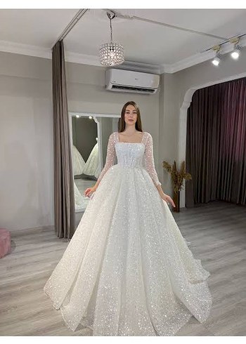 Beyaz Prenses Gelinlik Uzun Kollu