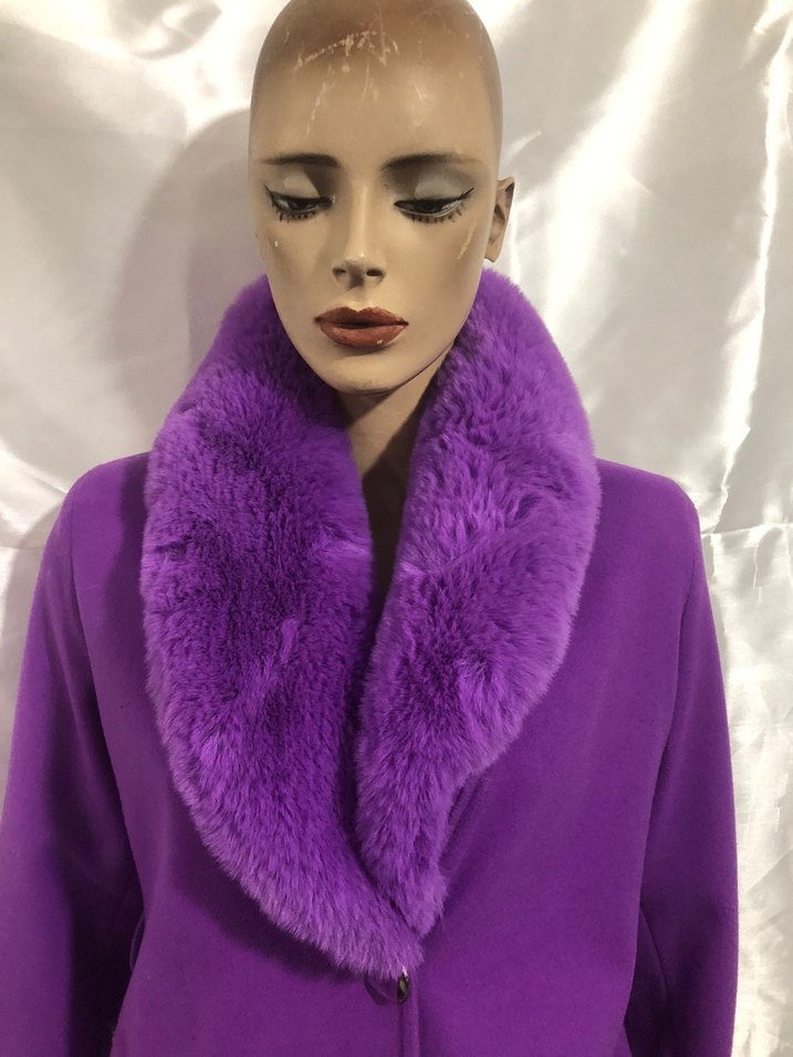 Mor Kürklü Uzun Kadın Kaban - Görsel 2