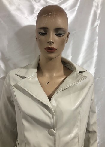 Bej Deri Uzun Kadın Trençkot - Görsel 2