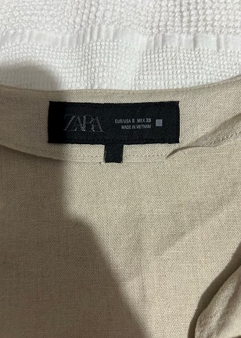 Bej Kolsuz Midi Keten Elbise - Görsel 2