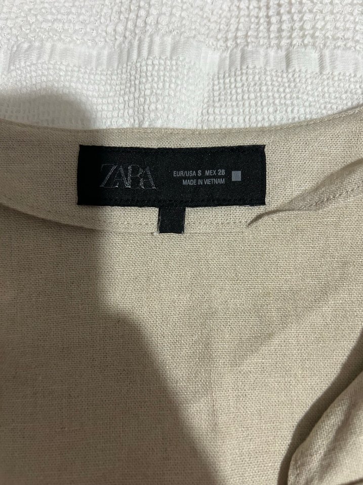 Bej Kolsuz Midi Keten Elbise - Görsel 2