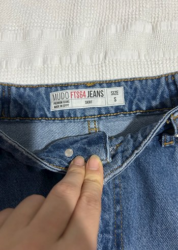 Kadın Mavi Denim Kemerli Mini Etek - Görsel 2