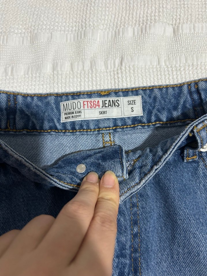 Kadın Mavi Denim Kemerli Mini Etek - Görsel 2