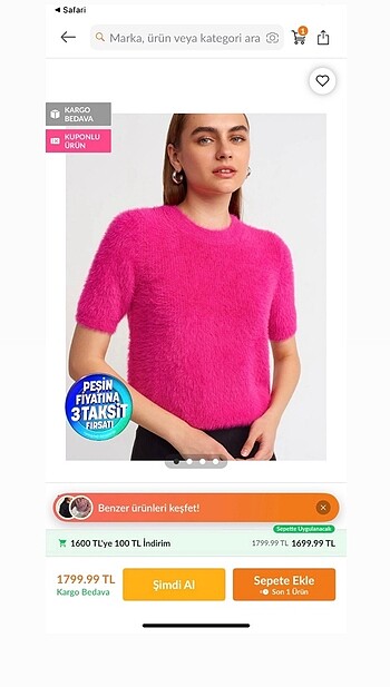 m Beden Dilvin peluş triko bluz