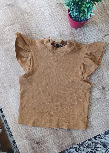 Kısa Kollu Bej Triko Bluz
