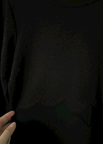 Siyah Uzun Kollu Kısa Koton Elbise - Görsel 4