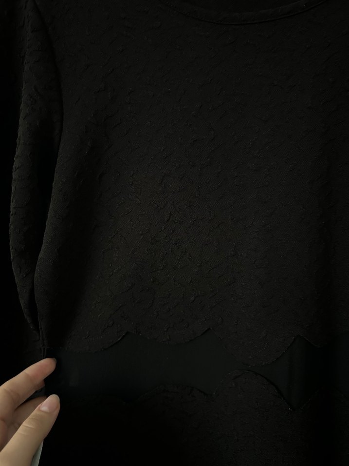 Siyah Uzun Kollu Kısa Koton Elbise - Görsel 4