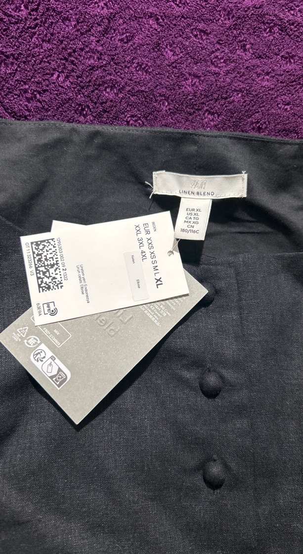 Siyah Keten Karışımlı Mini Elbise - Görsel 2