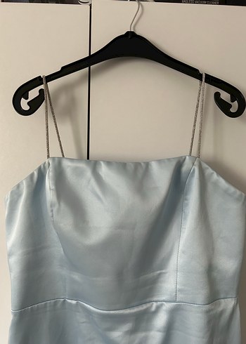 Mavi Taşlı Askılı Mini Koton Elbise - Görsel 4