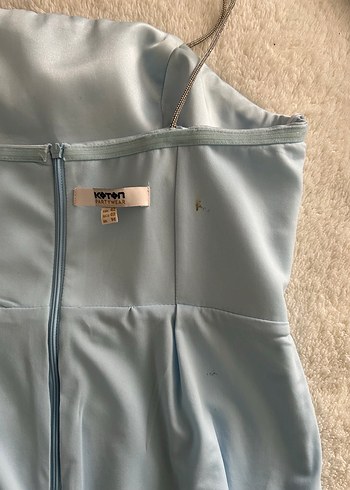 Mavi Taşlı Askılı Mini Koton Elbise - Görsel 9