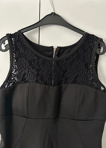 Dantel Detaylı Siyah Kısa Kadın Elbise - Görsel 4
