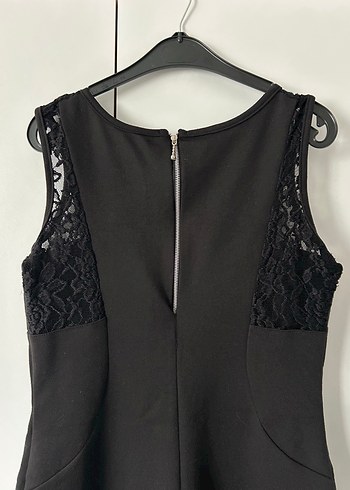 Dantel Detaylı Siyah Kısa Kadın Elbise - Görsel 5