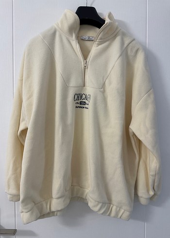 Yarım Fermuarlı Beyaz Kadın Sweatshirt
