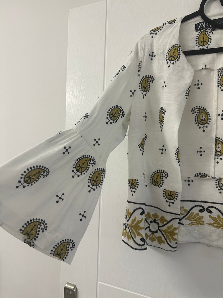 Nakışlı Bohem Beyaz Mini Bluz - Görsel 2