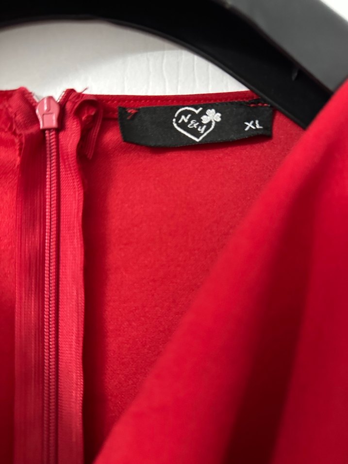 Kırmızı Drapeli Uzun Kollu Kadın Elbise - Görsel 2