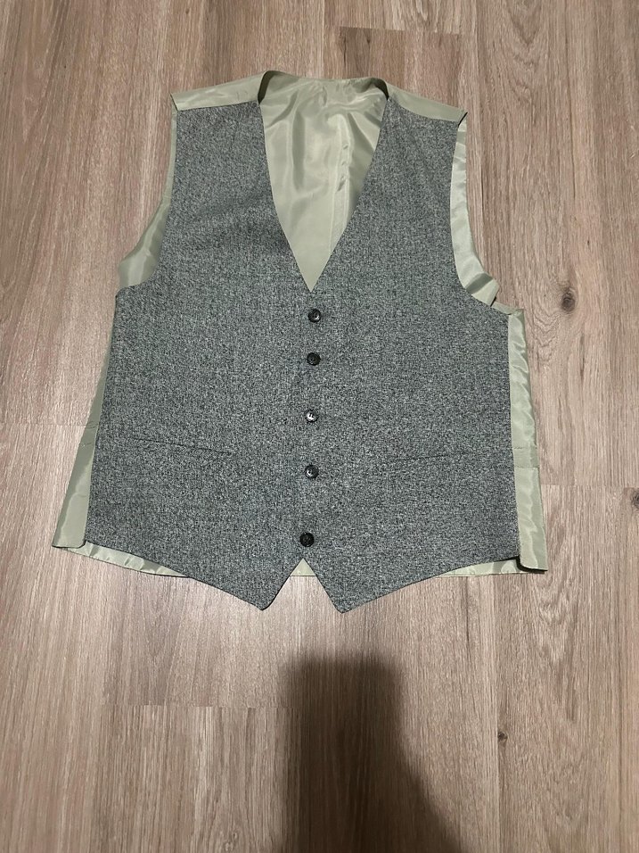 Gri yeşil tonlu Erkek Yelek Ceket takımı Ofis Düğün - Görsel 2