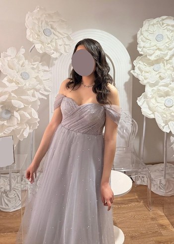 Lenta Moda Gri Lila İsteme Midi Söz Nişan Abiye Elbise Mezuniyet