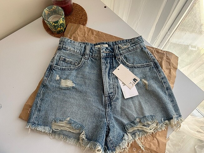 stradivarius kot denim şort