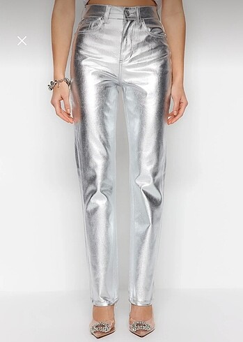 Gümüş Metalik Pantolon