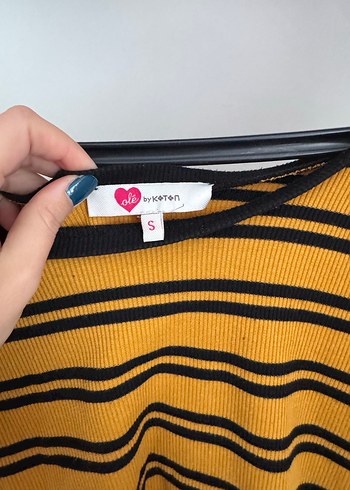 Sarı Siyah Çizgili Uzun Kollu Kadın Kazak - Görsel 2