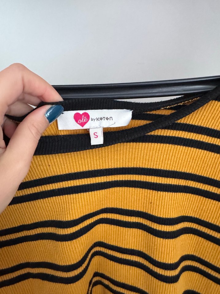 Sarı Siyah Çizgili Uzun Kollu Kadın Kazak - Görsel 2