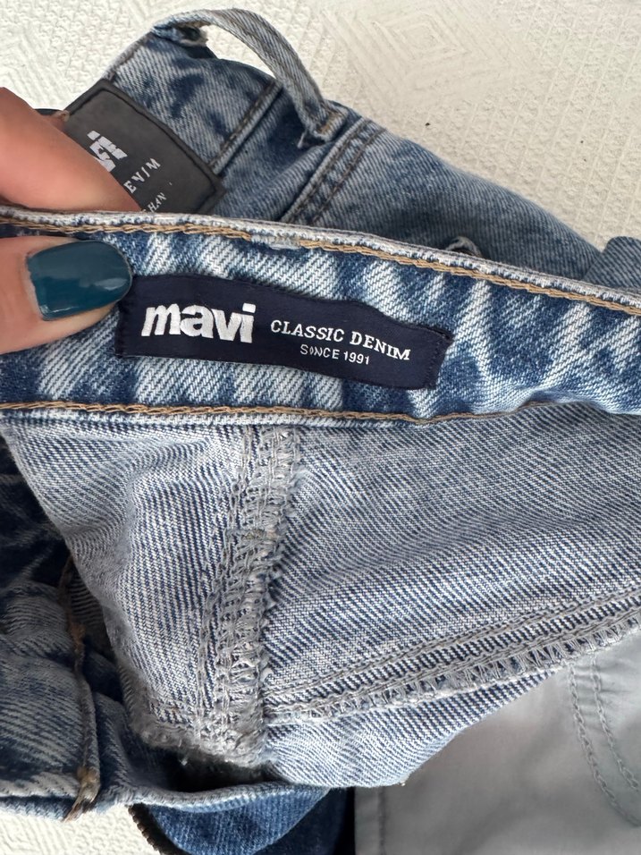 Kadın Mavi Bol Kesim Midi Kot Pantolon - Görsel 5