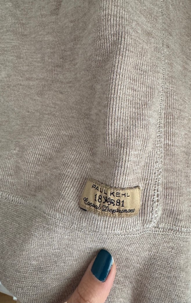 Erkek Bej Yarım Fermuarlı Yaka Kazak - Görsel 2