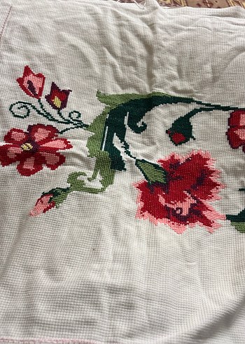 Etamin kaneviçe antika yastık Çiçek Desenli Nakış İşlemeli Kumaş - Görsel 3