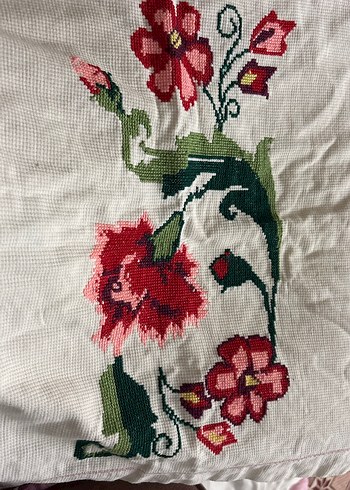 Etamin kaneviçe antika yastık Çiçek Desenli Nakış İşlemeli Kumaş - Görsel 2