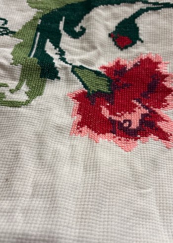 Etamin kaneviçe antika yastık Çiçek Desenli Nakış İşlemeli Kumaş - Görsel 4