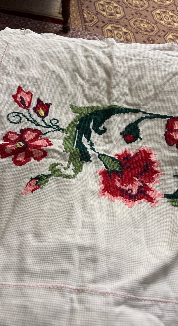 Etamin kaneviçe antika yastık Çiçek Desenli Nakış İşlemeli Kumaş - Görsel 3