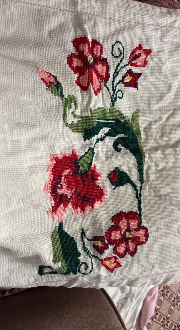 Etamin kaneviçe antika yastık Çiçek Desenli Nakış İşlemeli Kumaş - Görsel 2