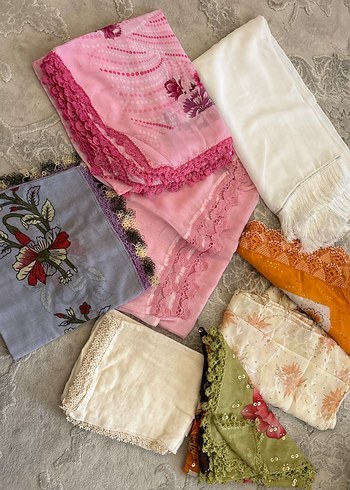 Çeyizden tülbent el Dantel Detaylı Çok Renkli Bohem Kadın Şallar - Görsel 3