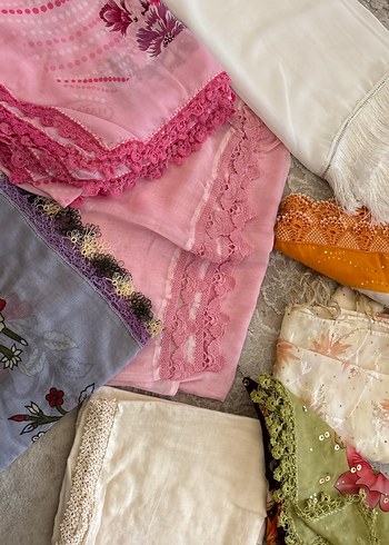 Çeyizden tülbent el Dantel Detaylı Çok Renkli Bohem Kadın Şallar - Görsel 8
