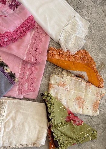 Çeyizden tülbent el Dantel Detaylı Çok Renkli Bohem Kadın Şallar - Görsel 9