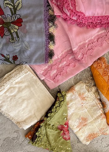 Çeyizden tülbent el Dantel Detaylı Çok Renkli Bohem Kadın Şallar - Görsel 6