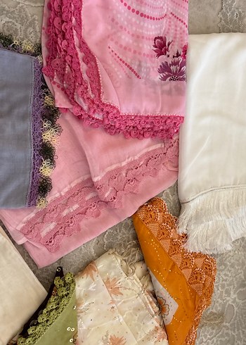 Çeyizden tülbent el Dantel Detaylı Çok Renkli Bohem Kadın Şallar - Görsel 4