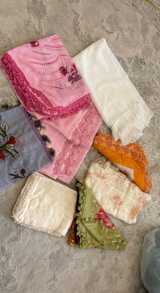 Çeyizden tülbent el Dantel Detaylı Çok Renkli Bohem Kadın Şallar - Görsel 2