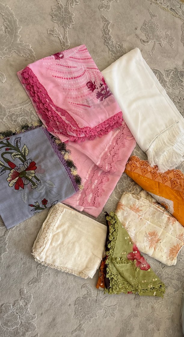 Çeyizden tülbent el Dantel Detaylı Çok Renkli Bohem Kadın Şallar - Görsel 3