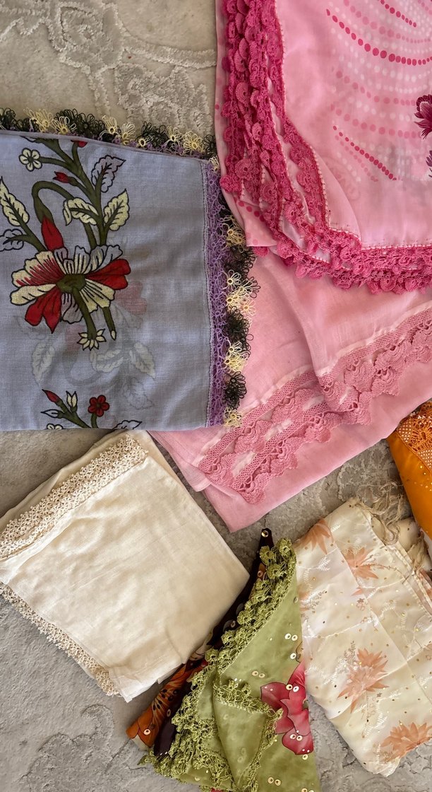 Çeyizden tülbent el Dantel Detaylı Çok Renkli Bohem Kadın Şallar - Görsel 5