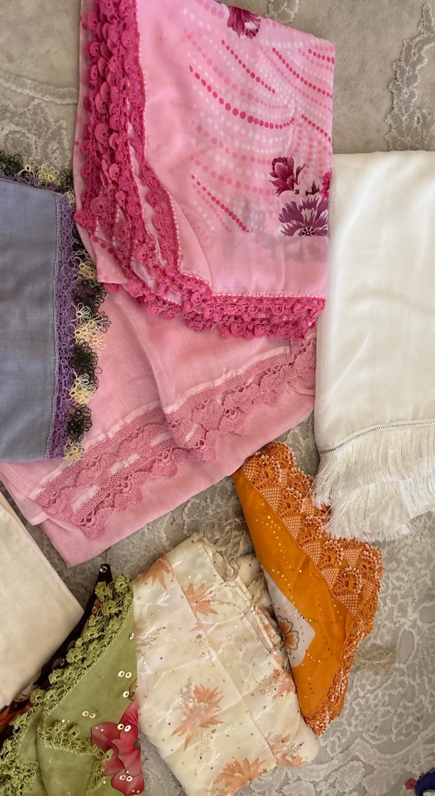 Çeyizden tülbent el Dantel Detaylı Çok Renkli Bohem Kadın Şallar - Görsel 4