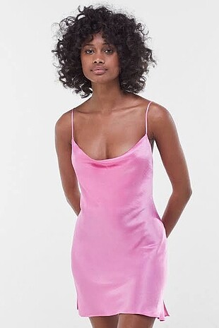 Bershka Pembe Saten Elbise
