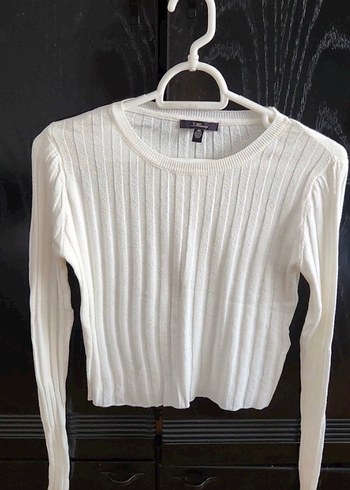 Beyaz Fitilli Kadın Triko Sweatshirt - Görsel 2