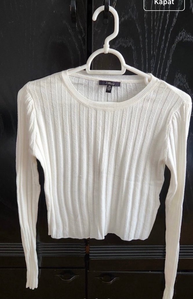 Beyaz Fitilli Kadın Triko Sweatshirt - Görsel 2