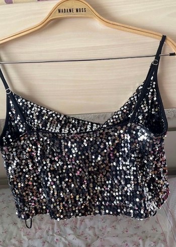 Parlak Siyah Mini Payetli Bustiyer - Görsel 2