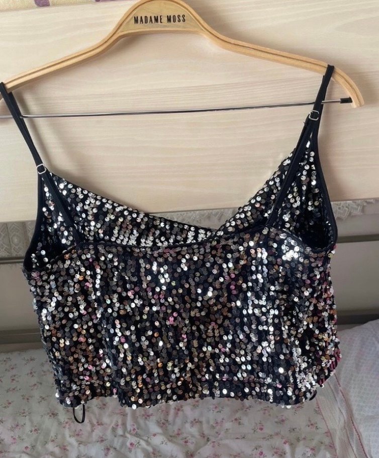 Parlak Siyah Mini Payetli Bustiyer - Görsel 2