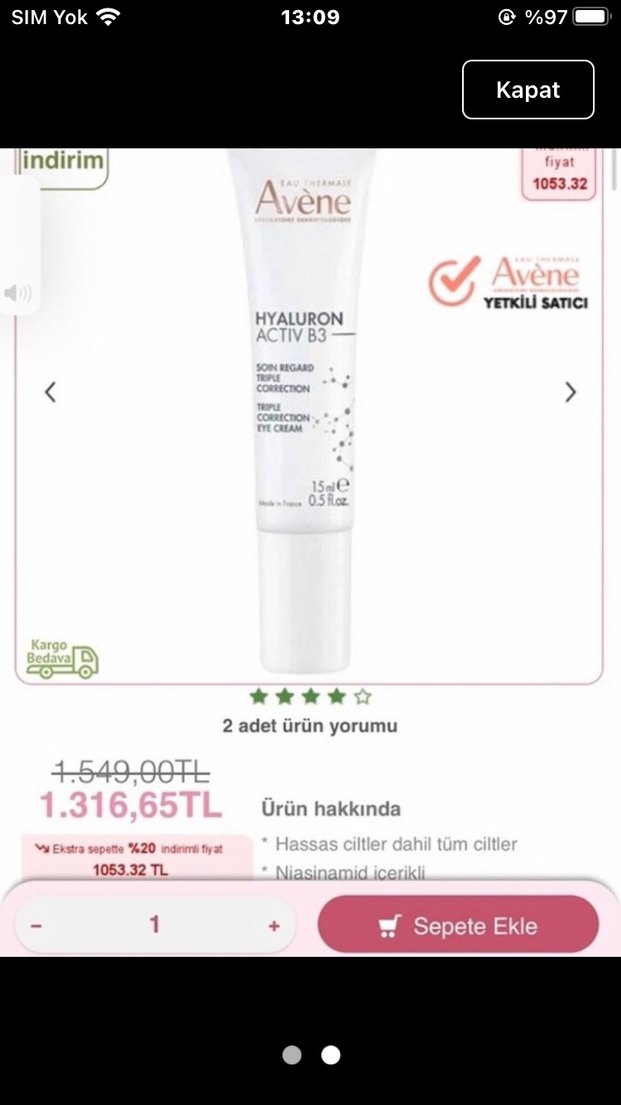 Avene Hyaluron Activ B3 Göz Kremi 15 ml - Görsel 2